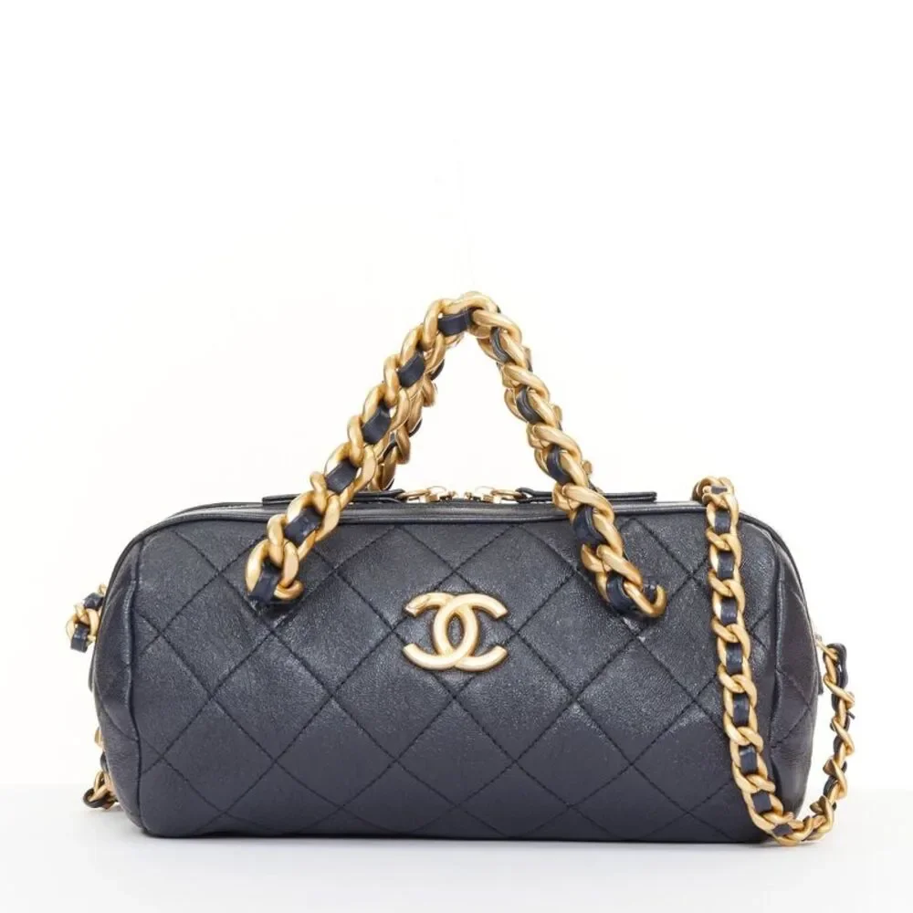 Chanel 2020 Fashion Therapy Black Leather Bowling Bag